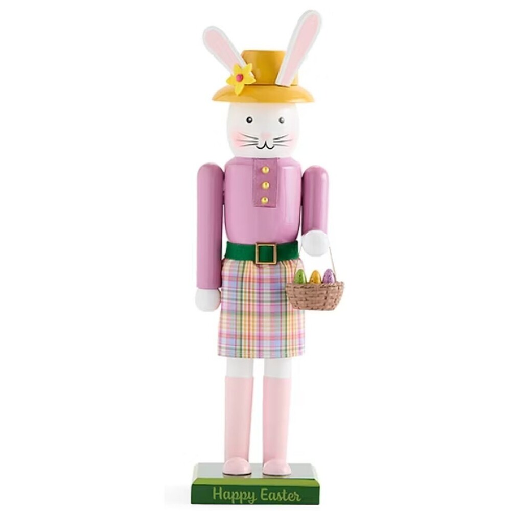 Wooden Christmas Nutcracker, 14", EASTER RABBIT/BUNNY WITH EGGS BASKET, 582, NP